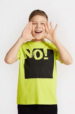 Coccodrillo t-shirt bawełniany dziecięcy kolor zielony z nadrukiem