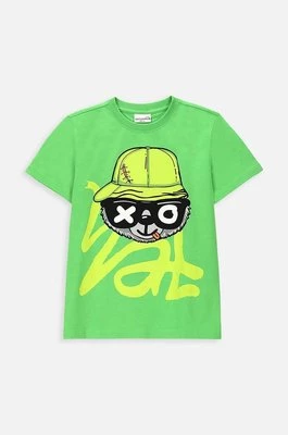 Coccodrillo t-shirt bawełniany dziecięcy kolor zielony z nadrukiem