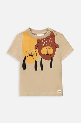 Coccodrillo t-shirt bawełniany niemowlęcy kolor beżowy z nadrukiem