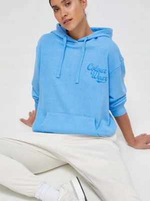 Zdjęcie produktu Colourwear bluza bawełniana damska kolor niebieski z kapturem gładka