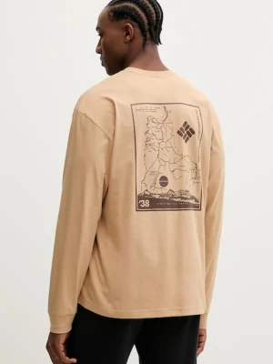 Columbia longsleeve bawełniany kolor beżowy z nadrukiem 2137071