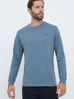 Columbia longsleeve bawełniany kolor niebieski gładki