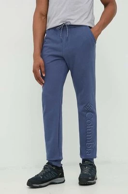 Columbia spodnie dresowe męskie kolor niebieski z nadrukiem