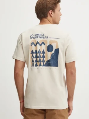 Columbia t-shirt bawełniany Explorers Canyon męski kolor beżowy z nadrukiem 2036451.