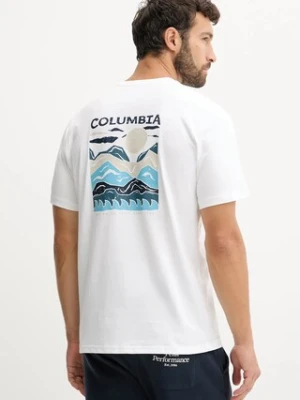 Columbia t-shirt bawełniany Explorers Canyon męski kolor biały z nadrukiem 2036451.