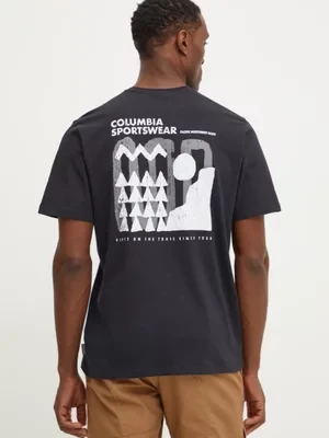 Columbia t-shirt bawełniany Explorers Canyon męski kolor czarny z nadrukiem 2036451.