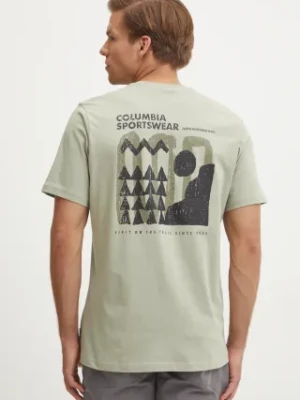 Columbia t-shirt bawełniany Explorers Canyon męski kolor zielony z nadrukiem 2036451.
