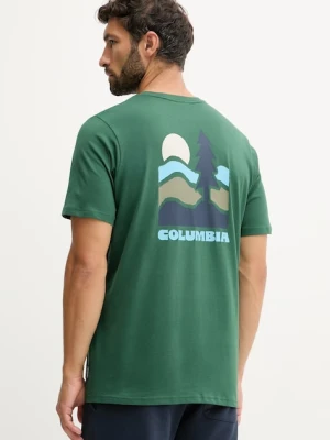Columbia t-shirt bawełniany Explorers Canyon męski kolor zielony z nadrukiem 2036451.