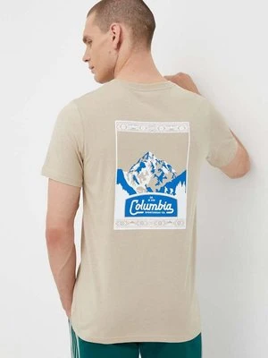 Columbia t-shirt bawełniany kolor beżowy z nadrukiem