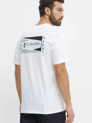 Columbia t-shirt bawełniany kolor biały z nadrukiem