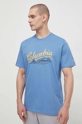 Columbia t-shirt bawełniany kolor niebieski wzorzysty