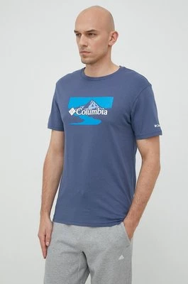 Columbia t-shirt bawełniany kolor niebieski z nadrukiem 1934814.SS23-106