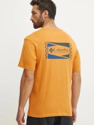 Columbia t-shirt bawełniany kolor pomarańczowy z nadrukiem