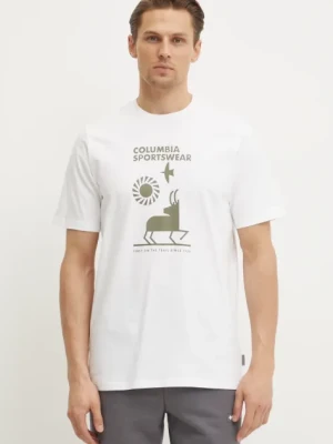 Columbia t-shirt bawełniany męski kolor beżowy wzorzysty