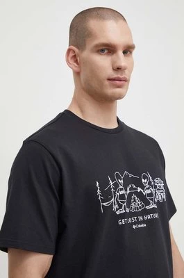 Columbia t-shirt bawełniany męski kolor czarny wzorzysty
