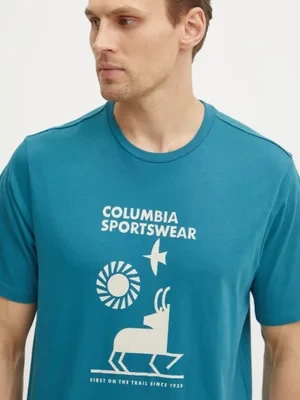 Columbia t-shirt bawełniany męski kolor zielony wzorzysty