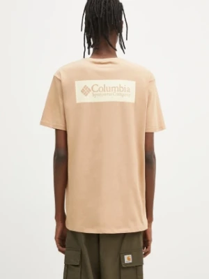 Columbia t-shirt bawełniany North Cascades męski kolor brązowy z nadrukiem 1834041.