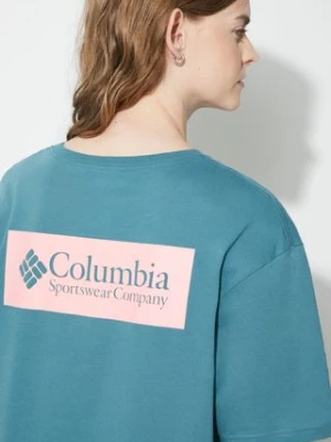 Columbia t-shirt bawełniany North Cascades kolor turkusowy z nadrukiem 1834041