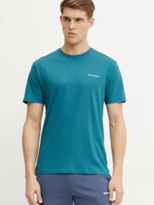 Columbia t-shirt bawełniany North Cascades męski kolor zielony z nadrukiem 1834041.