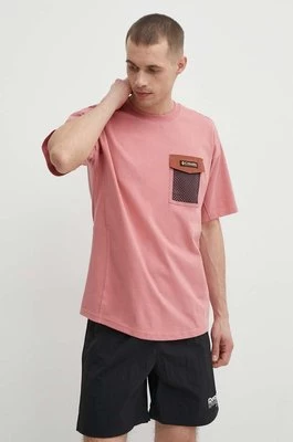 Columbia t-shirt bawełniany Painted Peak męski kolor różowy z aplikacją 2074481