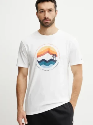 Columbia t-shirt bawełniany Path Lake męski kolor biały z nadrukiem 1934814.