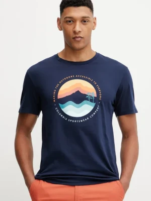 Columbia t-shirt bawełniany Path Lake męski kolor granatowy z nadrukiem 1934814.