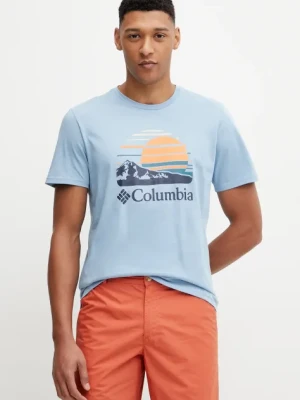 Columbia t-shirt bawełniany Path Lake męski kolor niebieski z nadrukiem 1934814.