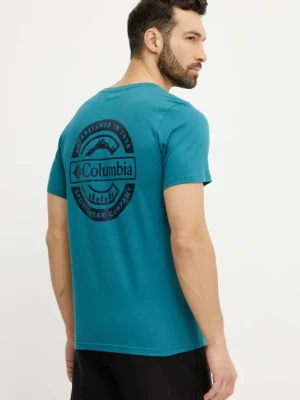 Columbia t-shirt bawełniany Rapid Ridge kolor turkusowy z nadrukiem 1934824