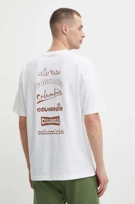 Columbia t-shirt Burnt Lake męski kolor biały z nadrukiem 2071711