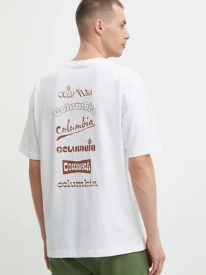 Columbia t-shirt Burnt Lake męski kolor biały z nadrukiem 2071711