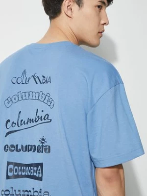 Columbia t-shirt Burnt Lake męski kolor niebieski z nadrukiem 2071711