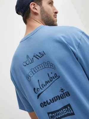 Columbia t-shirt Burnt Lake męski kolor niebieski z nadrukiem 2071711