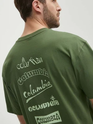 Columbia t-shirt Burnt Lake męski kolor zielony z nadrukiem 2071711