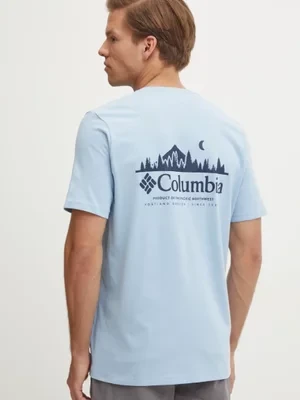 Columbia t-shirt Hageman męski kolor niebieski z nadrukiem 2076362