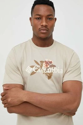 Columbia t-shirt męski kolor beżowy z aplikacją