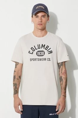 Columbia t-shirt męski kolor beżowy z nadrukiem
