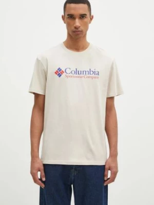 Columbia t-shirt męski kolor beżowy z nadrukiem