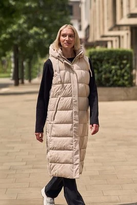 Comfort Zone Długa Damska Kamizelka Ocieplana - Beige Animal