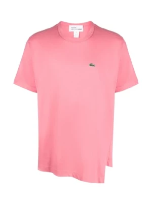 Comme des Garçons, Koszulka z Logo-Patchem i Asymetrycznym Dolem Pink, male,