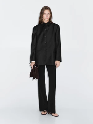 Contrast Collar Short Coat - Ciemnoszary - - Massimo Dutti - Kobieta