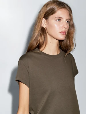 Krótka Koszulka Z Kontrastowym Obszyciem - Szylkretowy - - Massimo Dutti - Kobieta