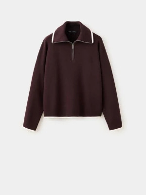 Sweter z kołnierzykiem polo z kontrastowym paskiem czekoladowy - Kobieta - MANGO