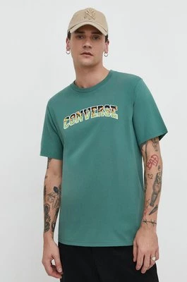 Converse t-shirt bawełniany męski kolor zielony z nadrukiem