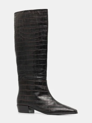 Copenhagen kozaki skórzane damskie kolor brązowy na płaskim obcasie CPH295 croco leather