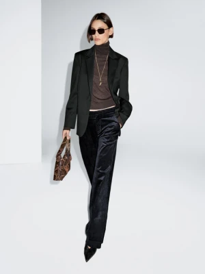 Corduroy Mid Rise Palazzo Trousers - Ciemnoniebieski - - Massimo Dutti - Female