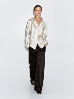 Corduroy Mid Rise Palazzo Trousers - Czekoladowy - - Massimo Dutti - Female