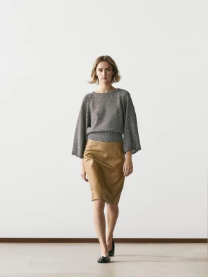 Cotton Blend Knit Jumper - Szary Średni - - Massimo Dutti - Kobieta