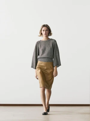 Cotton Blend Knit Jumper - Szary Średni - - Massimo Dutti - Kobieta