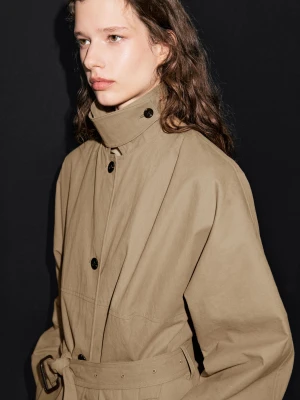 Cotton Blend Trench Coat - Wielbłądzi - - Massimo Dutti - Female