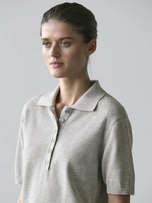 Cotton Knit Polo Jumper - Jasnoszary - - Massimo Dutti - Kobieta